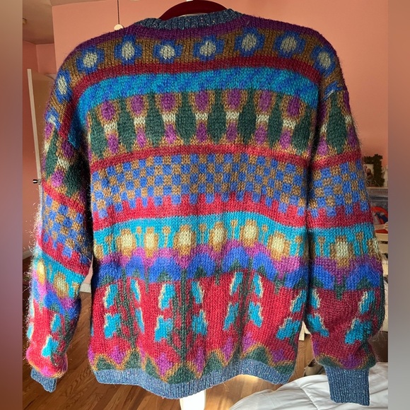 Susan Bristol Hand-Knit 90s Geo-Pattern Cardigan, Size M - Picture 2 of 4